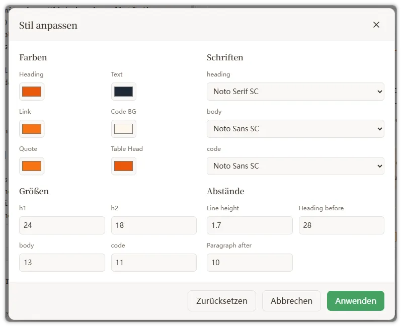 Editor für benutzerdefinierte Templates