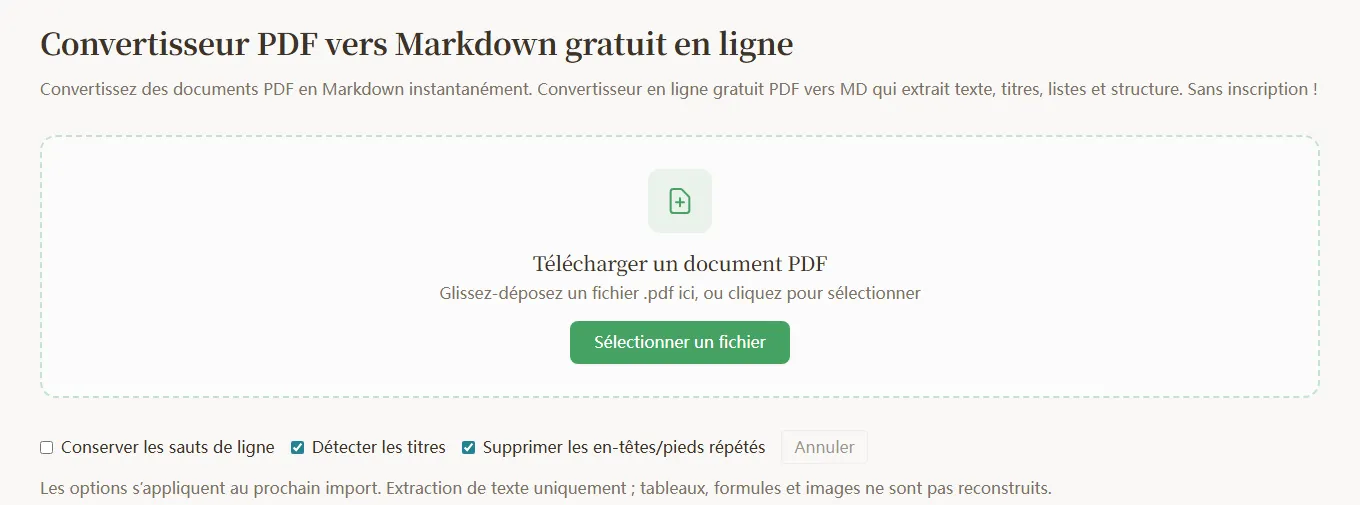 Étape 1 : glisser ou sélectionner un fichier PDF