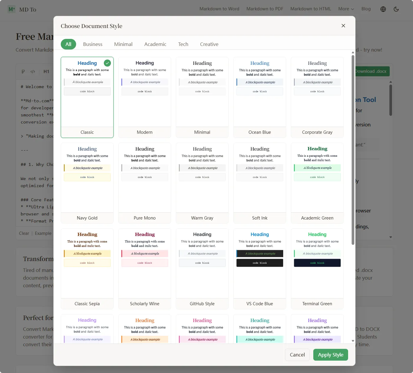 Step 2: Real-time preview with 20+ templates